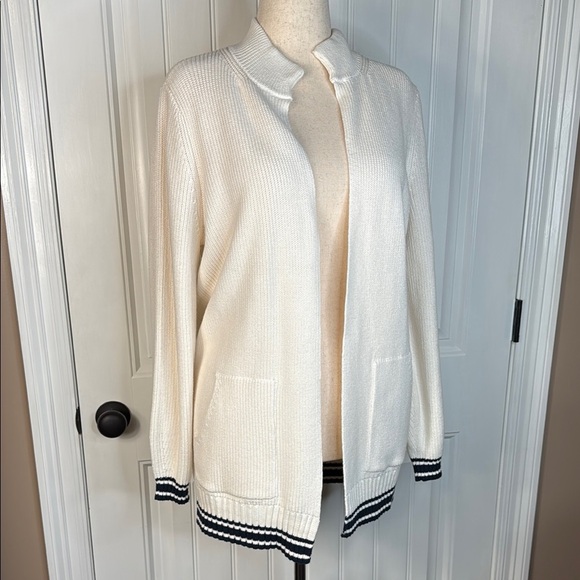 Lou & Grey Open Front Cardigan Sweater  white/Navy Sz L NWOT - Picture 7 of 12